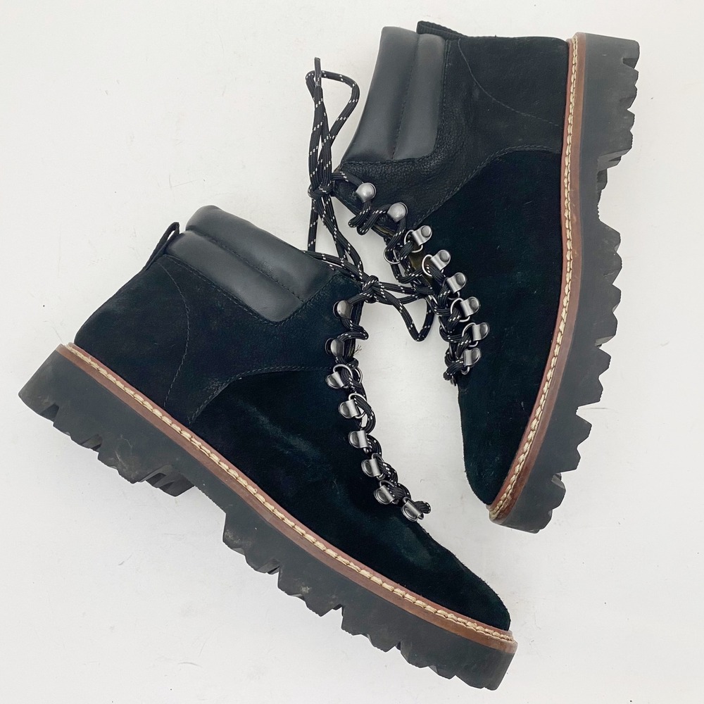 Madewell Citywalk Lug Sole Hiker Black Suede Lace Up Boots Women's Size‎ 7